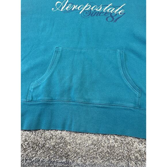 Y2K AEROPOSTALE L Since 87 TEAL Pullover CURSIVE SPELLOUT HOODIE SWEATSHIRT - Picture 3 of 12
